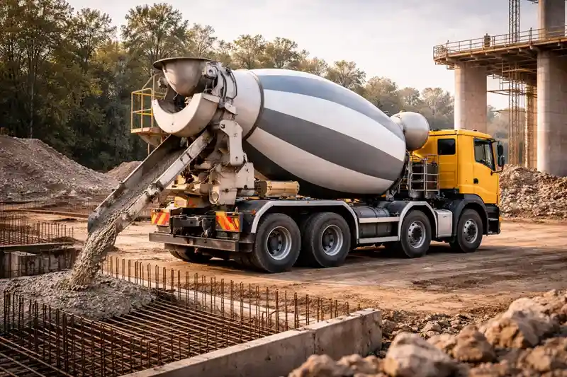 Modern concrete mixer truck used in construction machinery control system applications
